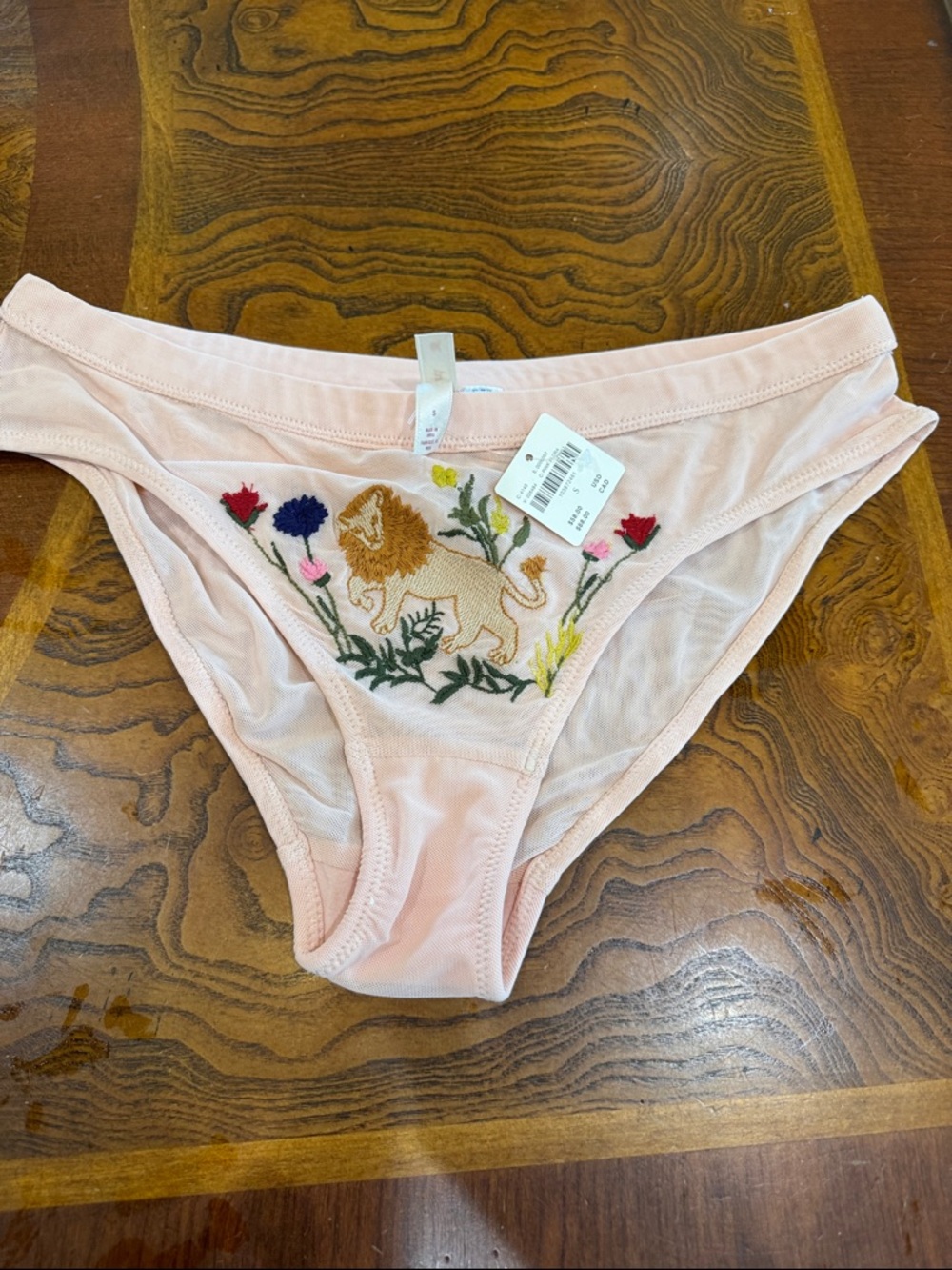 Anthropologie Embroidered Lion Floral Bikini Panty